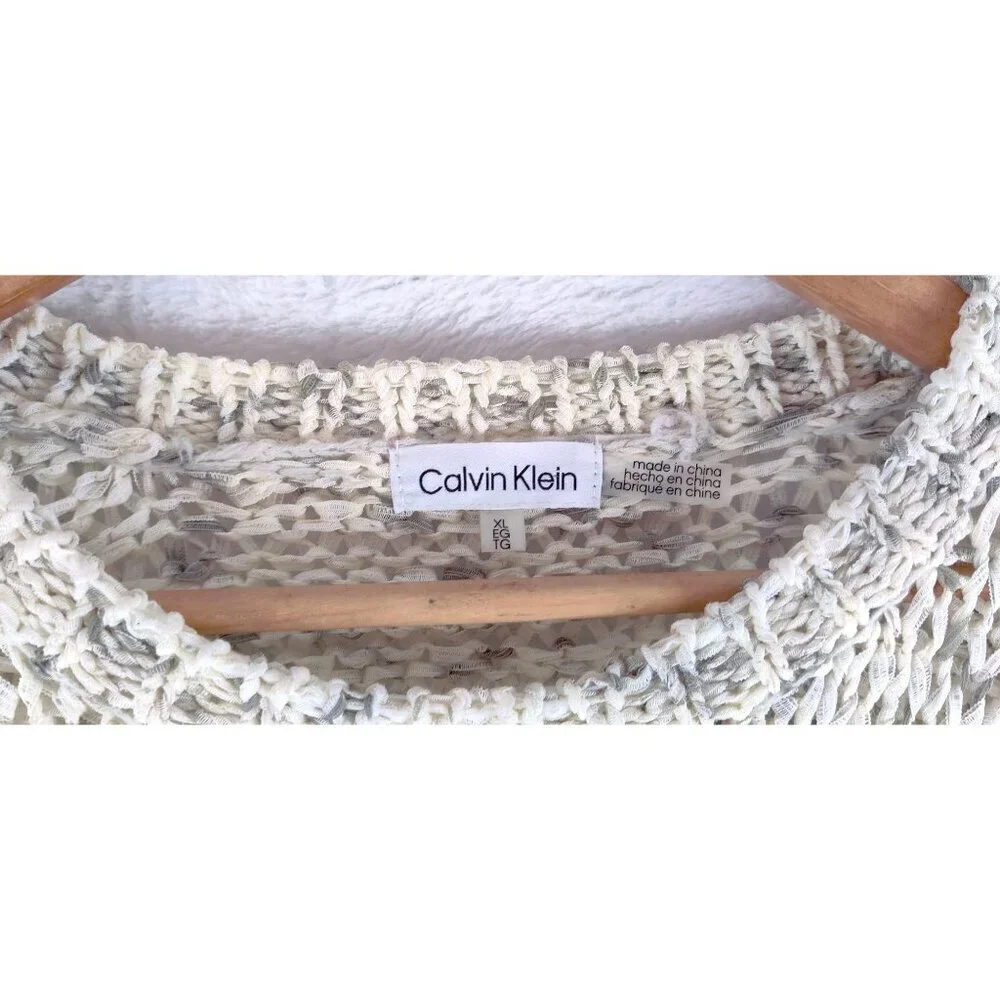 Calvin Klein Pullover Sweater Top Woven Large Thread Blended Fabric Speckled XL